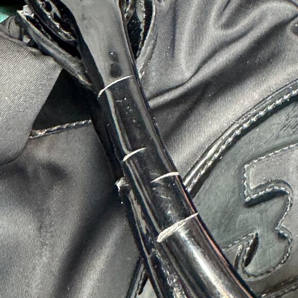 TORY BURCH Large Black Logo Nylon & PVC Tote Shoulder Bag 13x16 - Picture 3 of 6